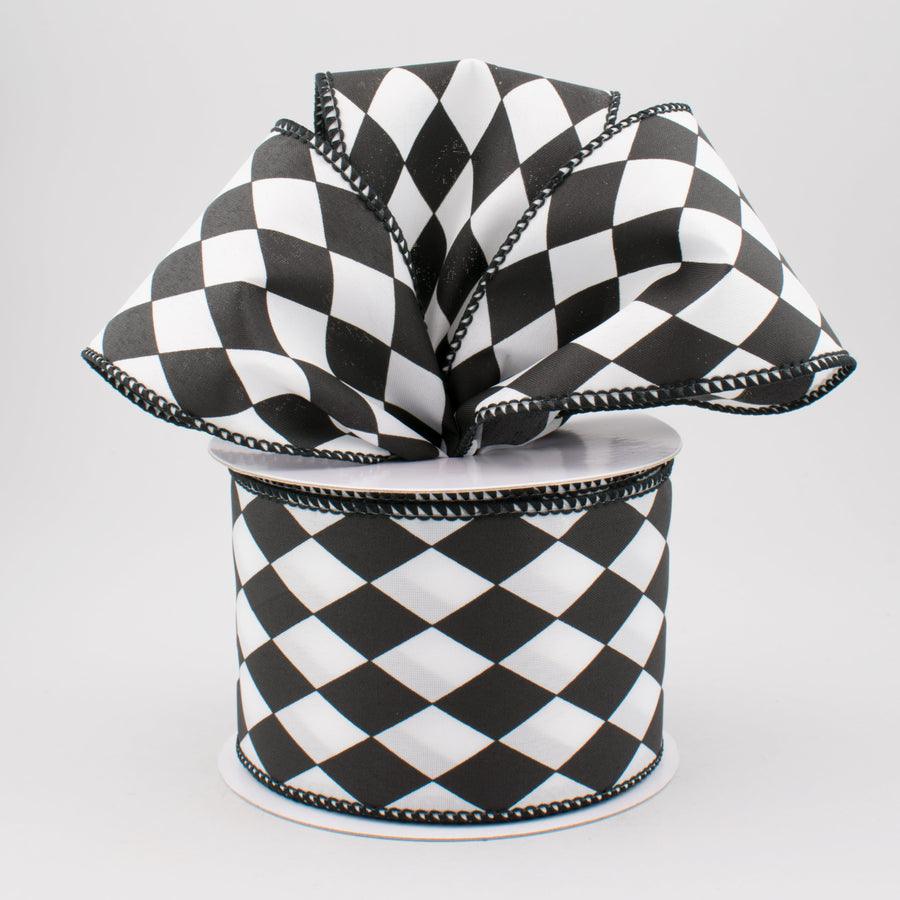 2.5" Black & White Harlequin Check Ribbon (10 Yards) Lifestyle Photo