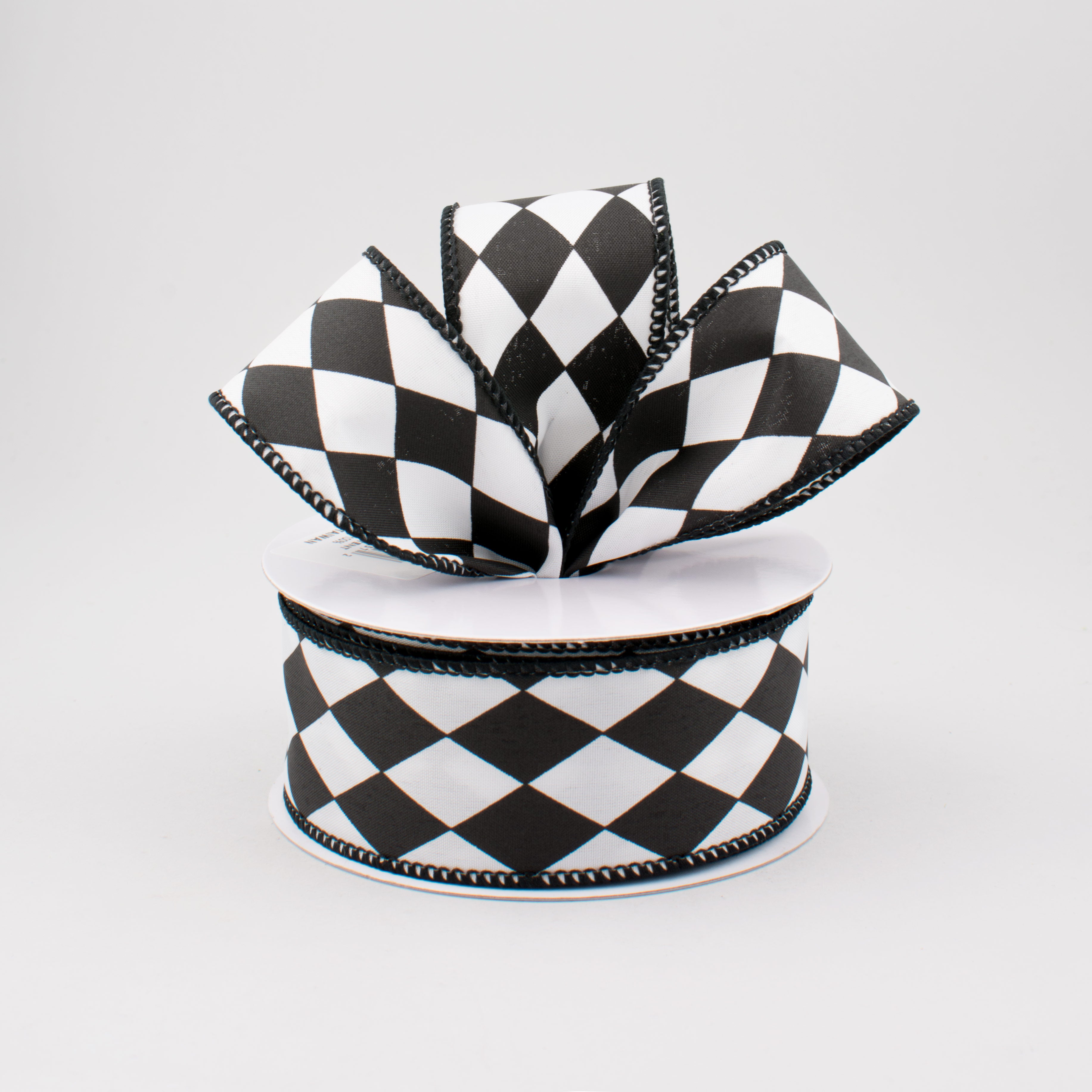 1.5" Black & White Harlequin Check Ribbon (10 Yards) Lifestyle Photo