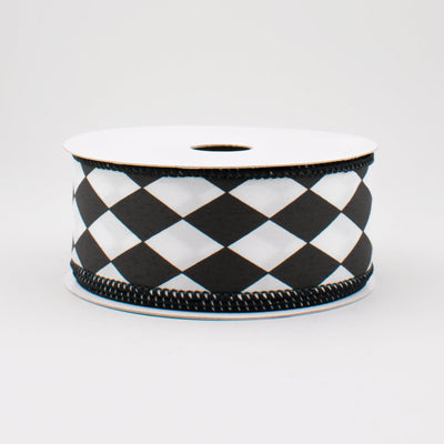 1.5" Black & White Harlequin Check Ribbon (10 Yards)