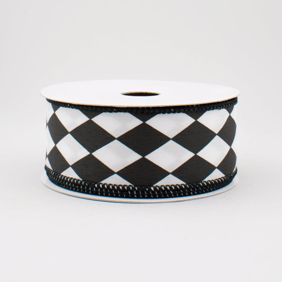 1.5" Black & White Harlequin Check Ribbon (10 Yards)