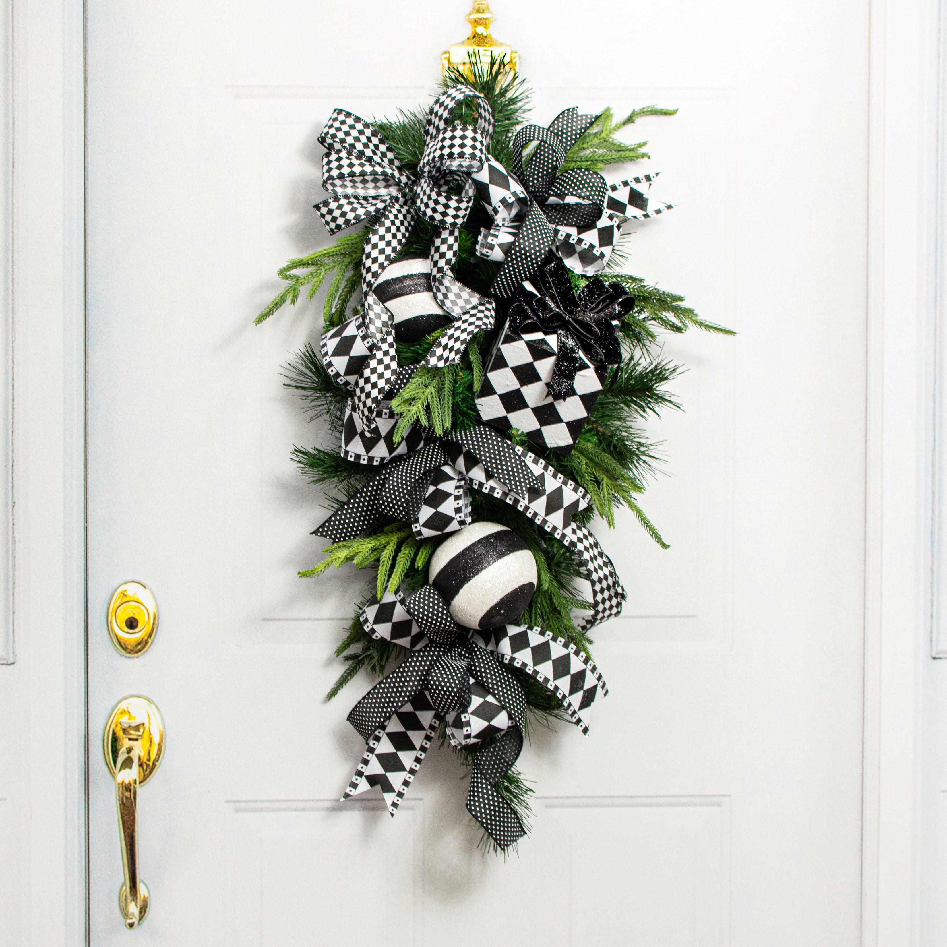 6" Black & White Harlequin Gift Box Ornament Lifestyle Photo