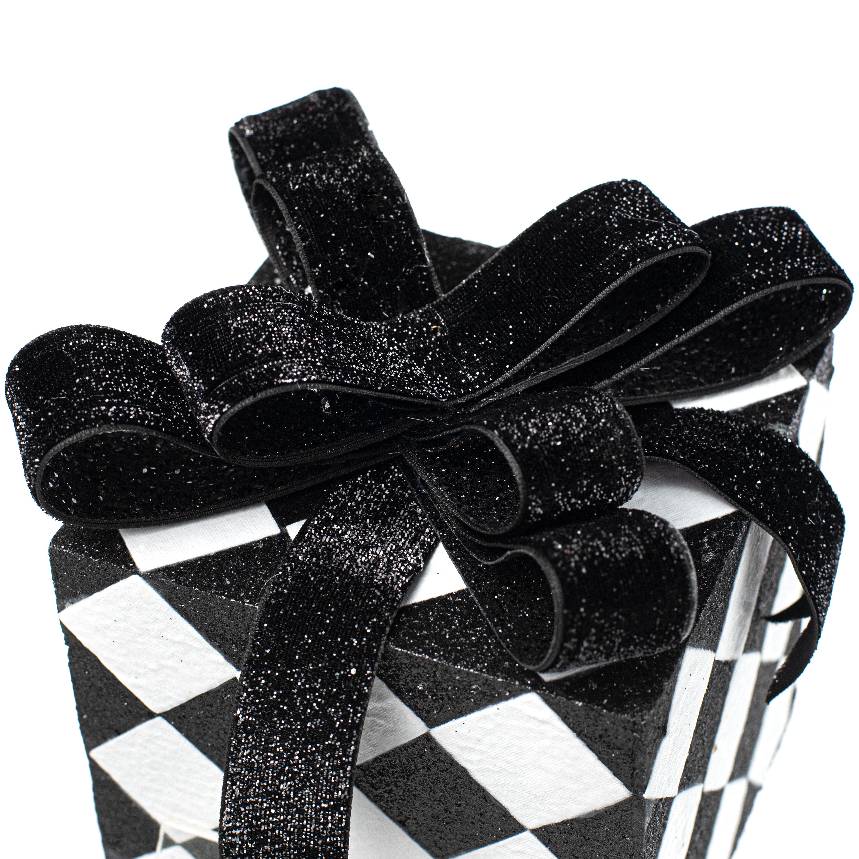 6" Black & White Harlequin Gift Box Ornament detail photo 3