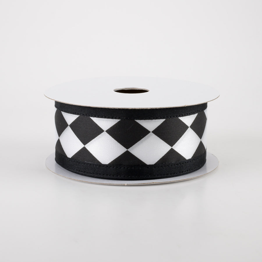 1.5" Black & White Harlequin Ribbon (10 Yards)