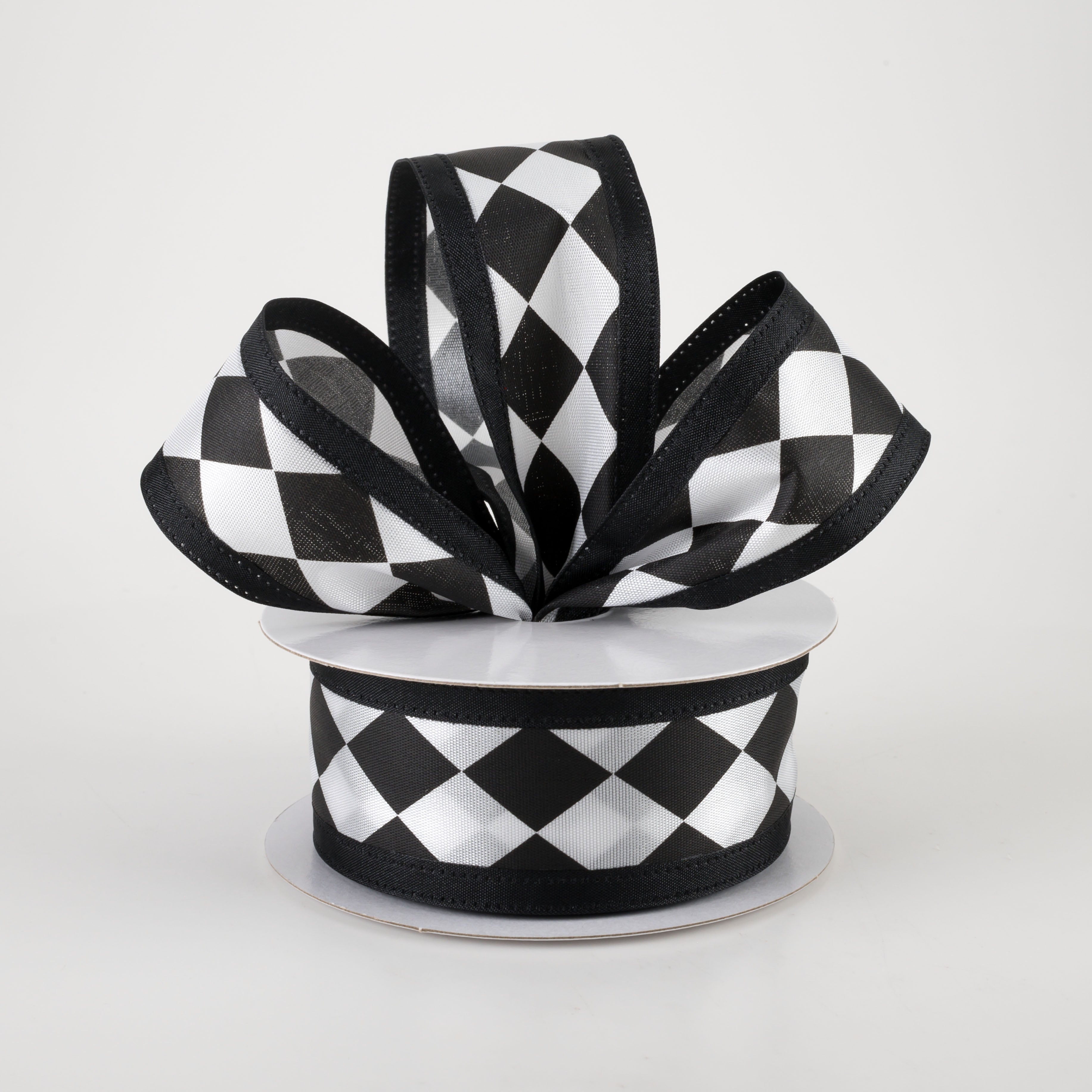 1.5" Black & White Harlequin Ribbon (10 Yards) Lifestyle Photo