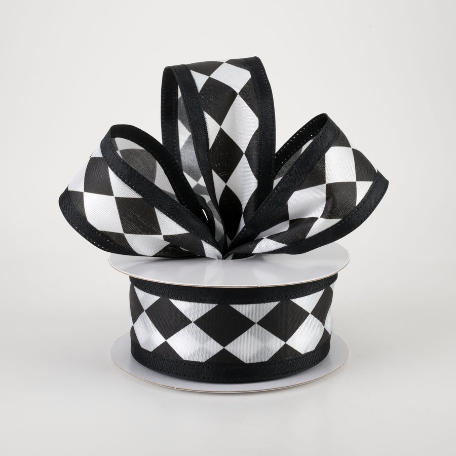 1.5" Black & White Harlequin Ribbon (10 Yards) Lifestyle Photo
