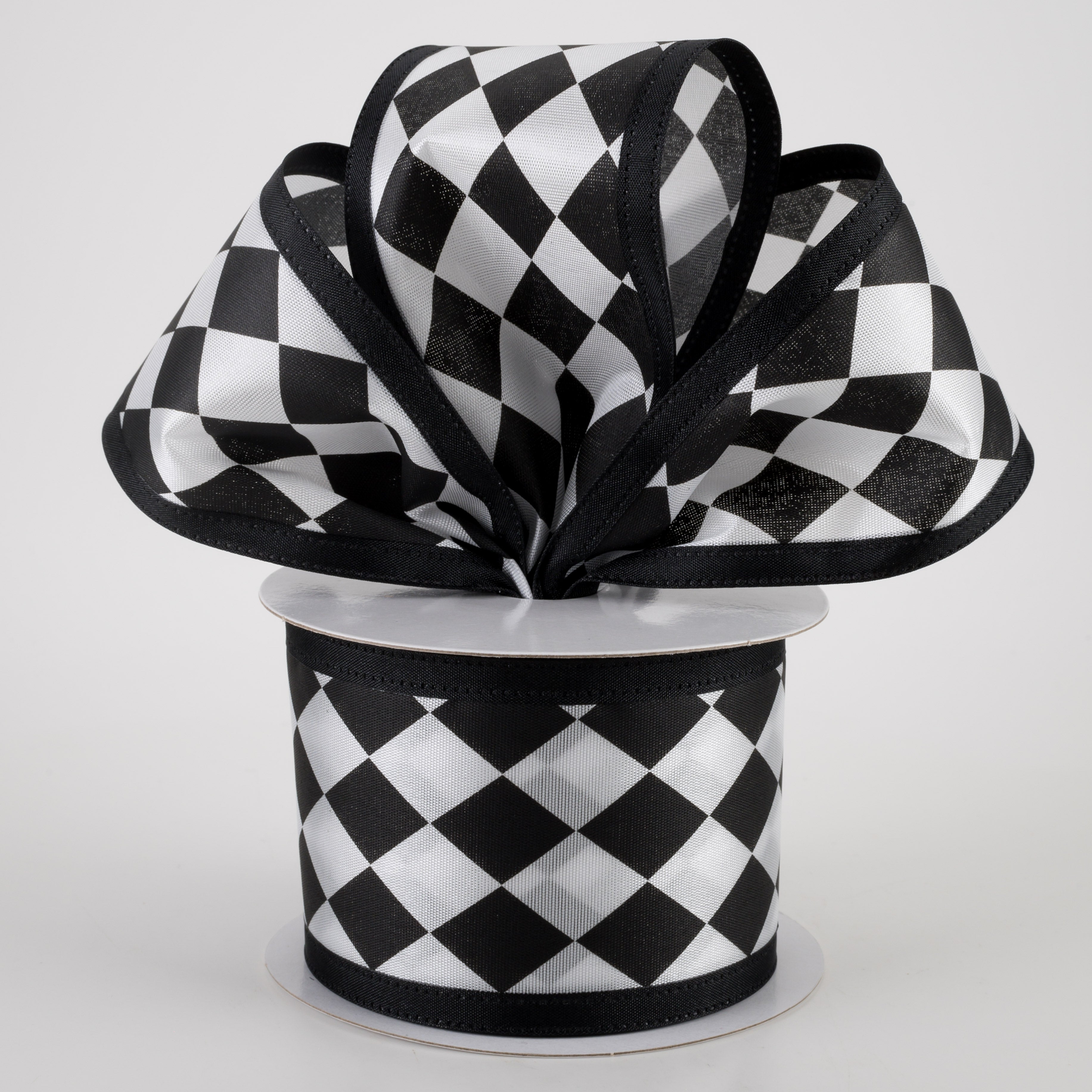 2.5" Black & White Harlequin Ribbon (10 Yards) Lifestyle Photo