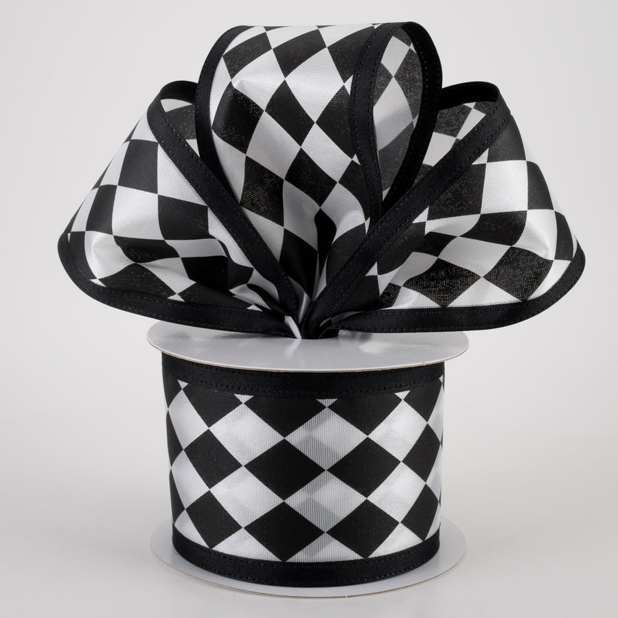 2.5" Black & White Harlequin Ribbon (10 Yards) Lifestyle Photo