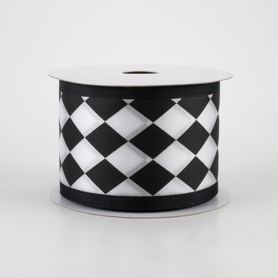 2.5" Black & White Harlequin Ribbon (10 Yards) Item Number: X332040-21