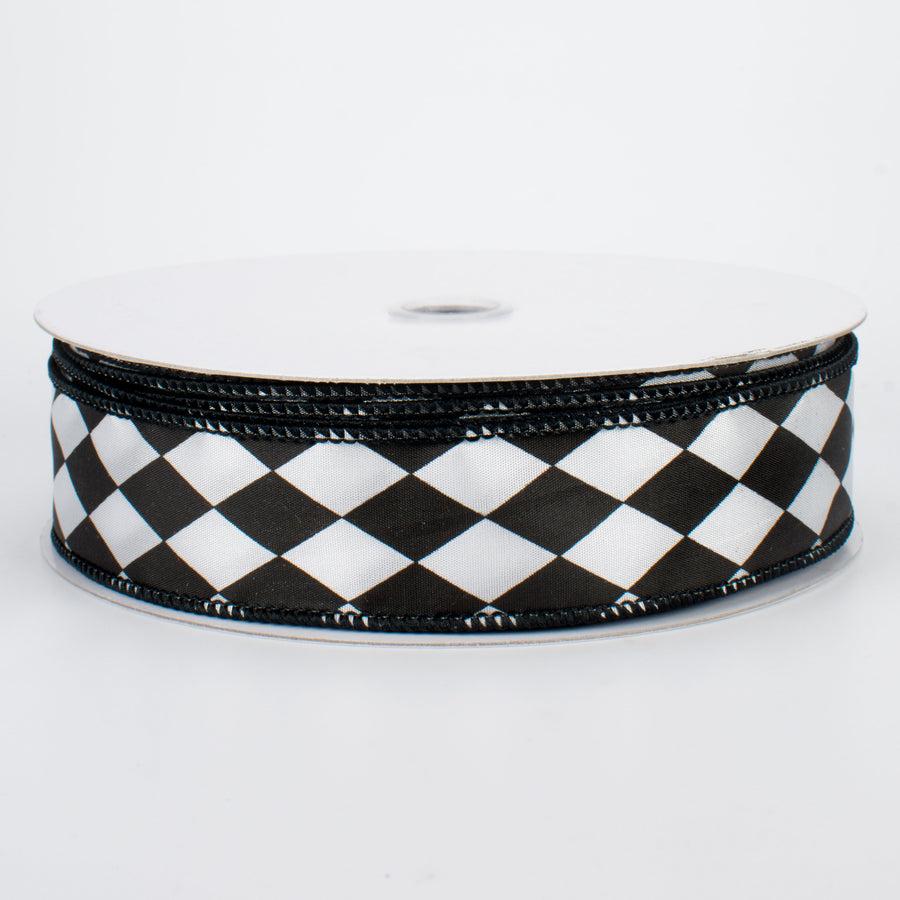 1.5" Black & White Harlequin Ribbon (50 Yards)