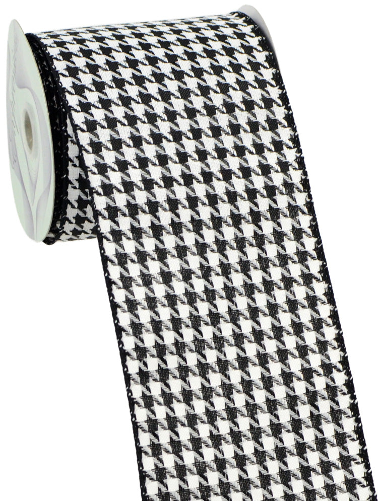 4" Black & White Houndstooth Ribbon (10 Yds) detail photo 4