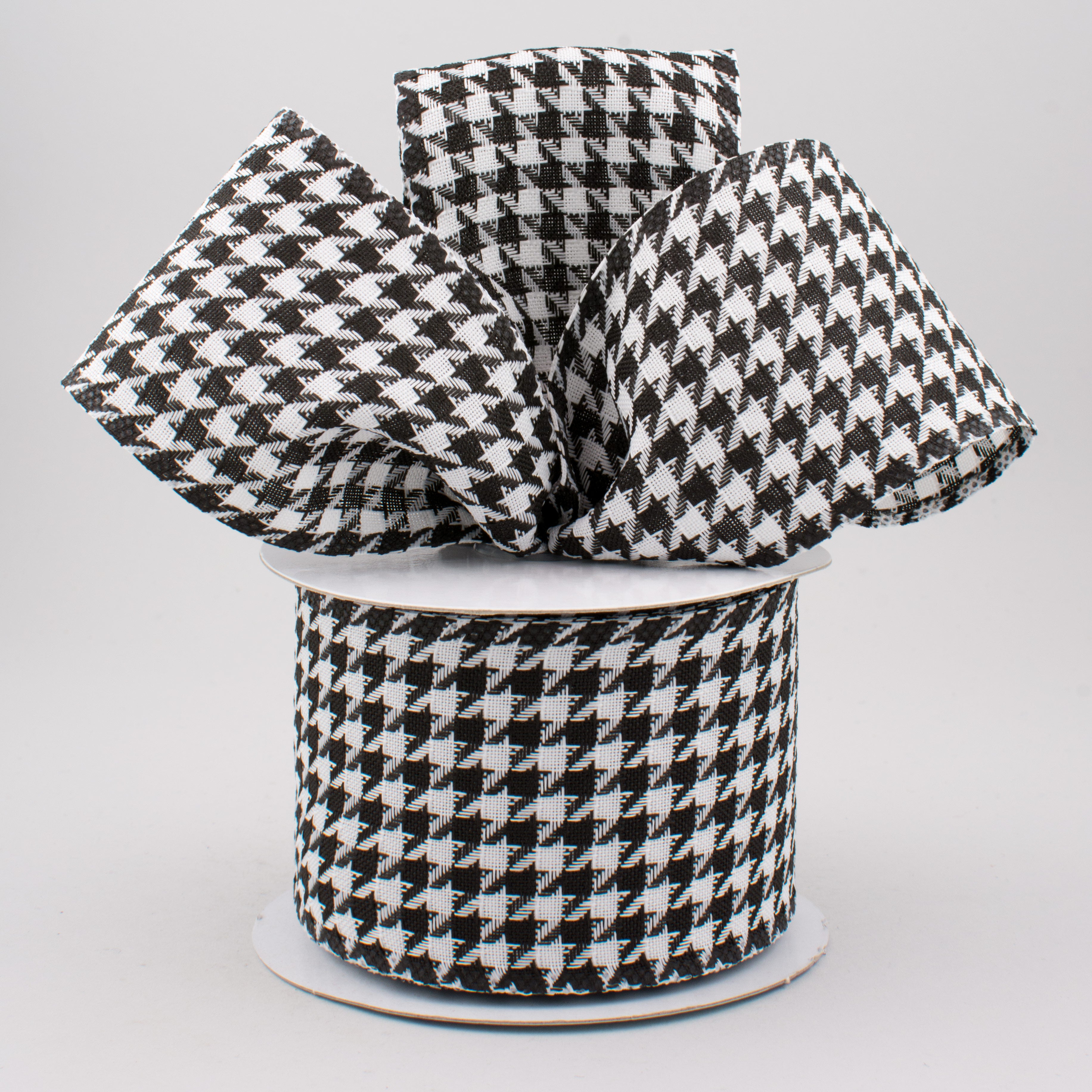 2.5" Black & White Large Houndstooth Woven Ribbon (10 Yards) Lifestyle Photo