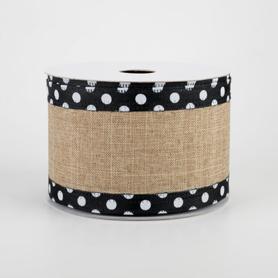 2.5" Black & White Polka Dot Edge Ribbon: Natural (10 Yards)