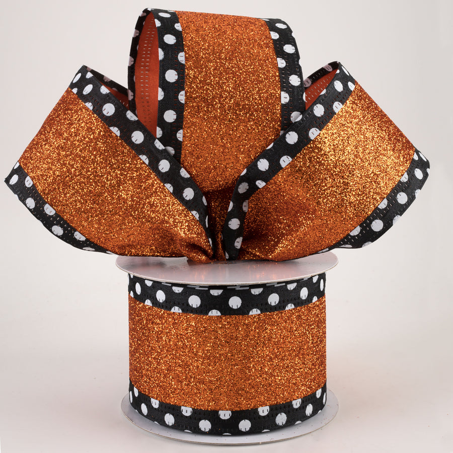 2.5" Black & White Polka Dot Edge Ribbon: Orange Glitter (10 Yards) Lifestyle Photo