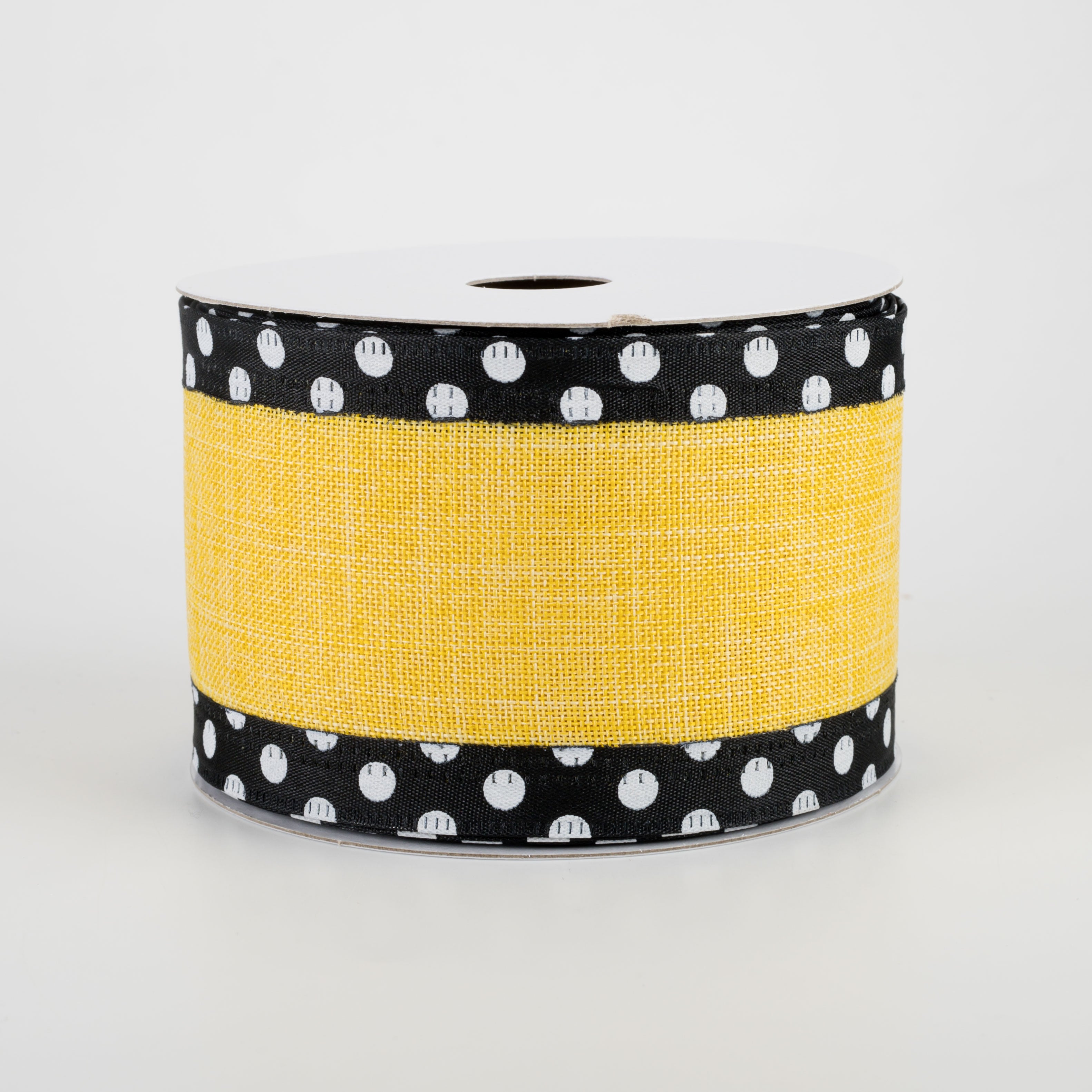 2.5" Black & White Polka Dot Edge Ribbon: Yellow (10 Yards)