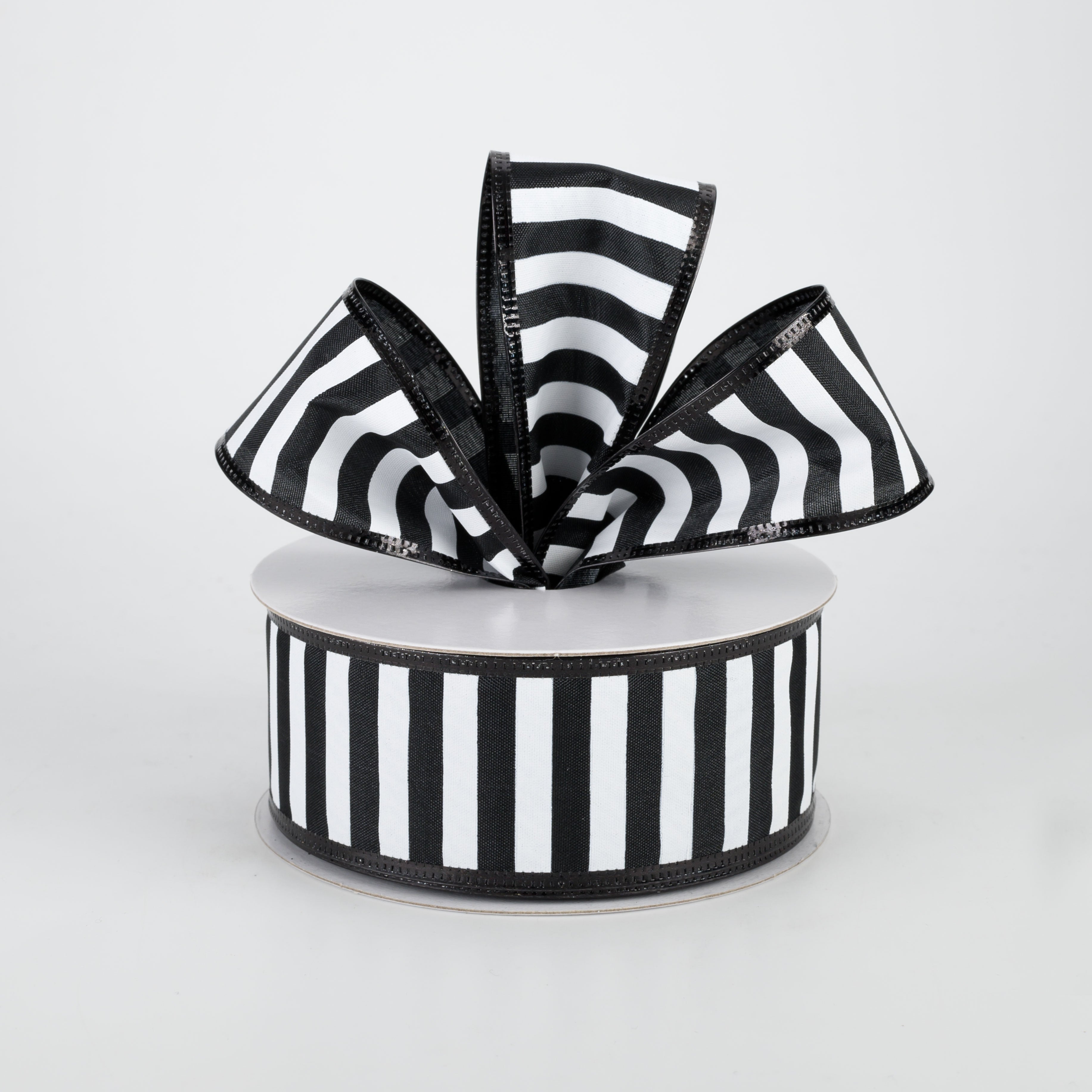 1.5" Black & White Stripe Metallic Edge Ribbon: Black (10 Yards) Lifestyle Photo
