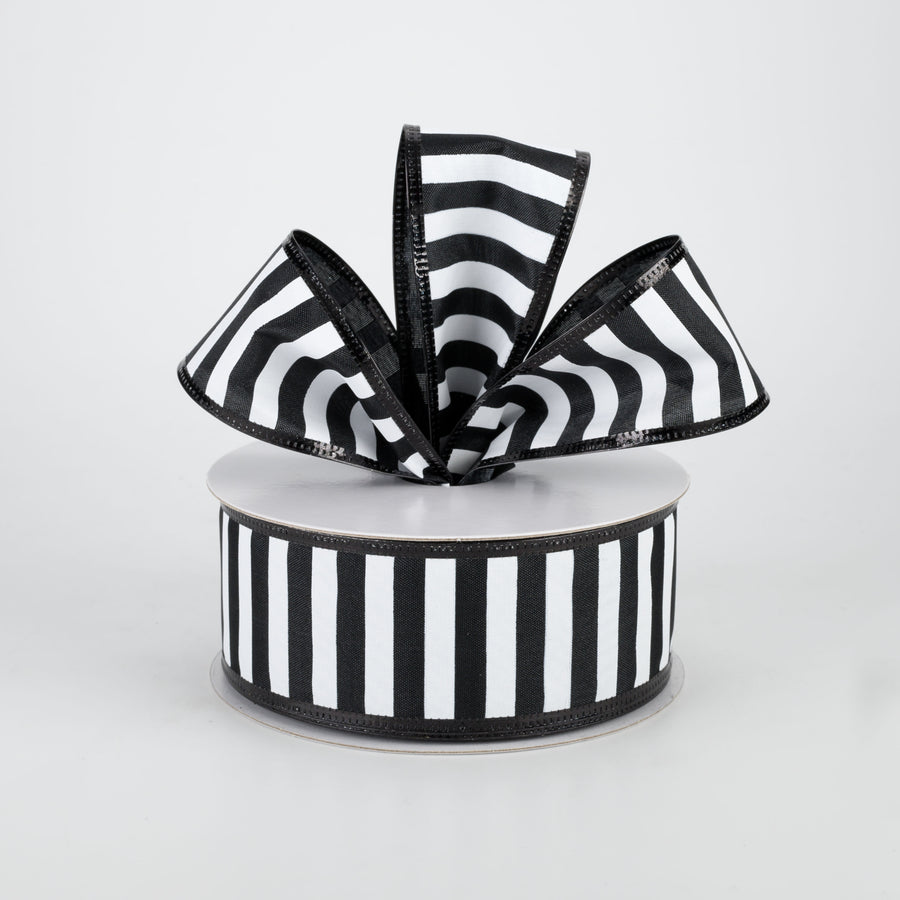 1.5" Black & White Stripe Metallic Edge Ribbon: Black (10 Yards) Lifestyle Photo