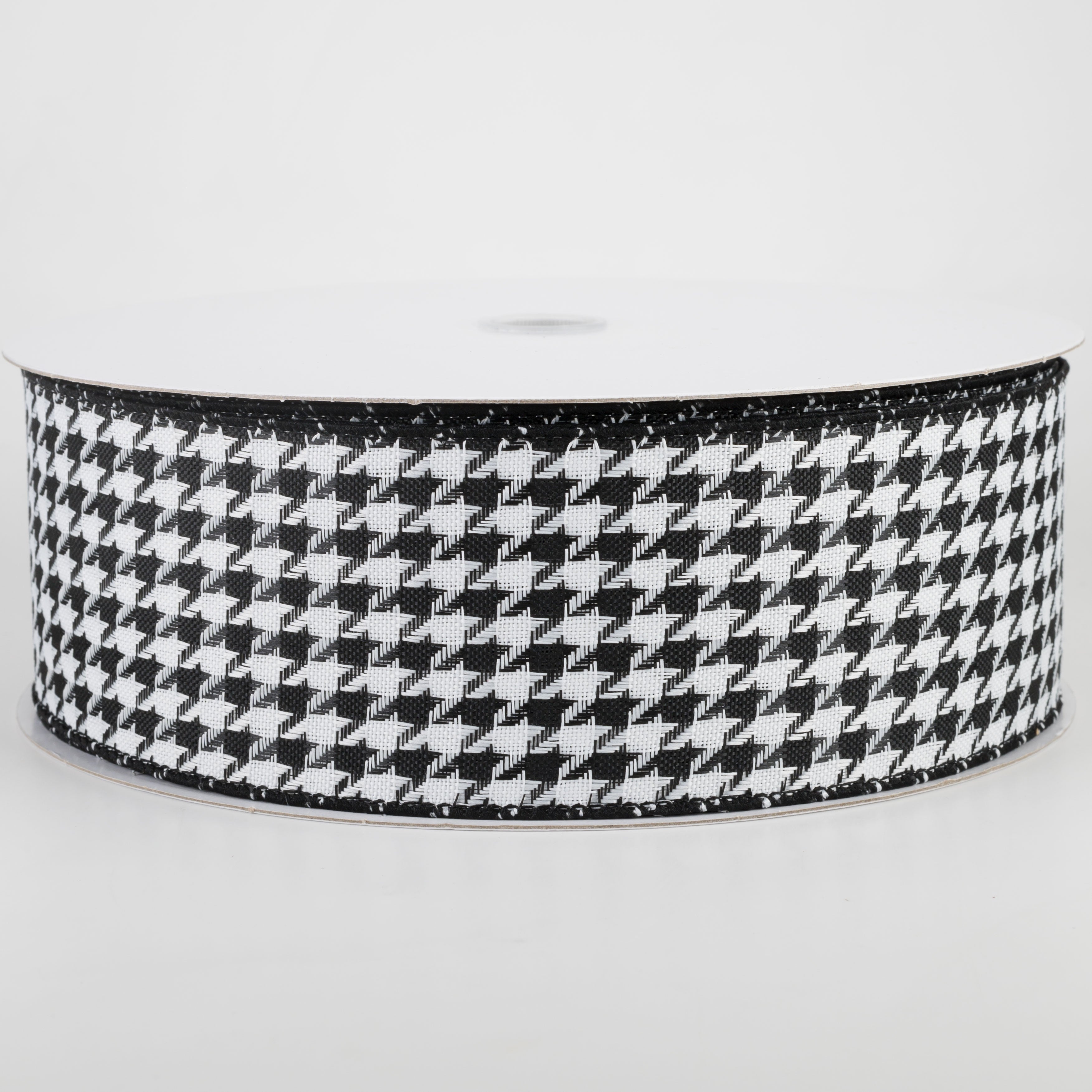 2.5" Black & White Woven Houndstooth Ribbon (50 Yards)