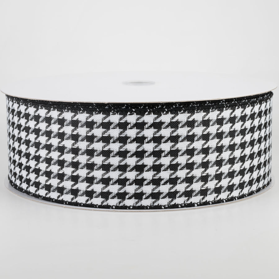2.5" Black & White Woven Houndstooth Ribbon (50 Yards)