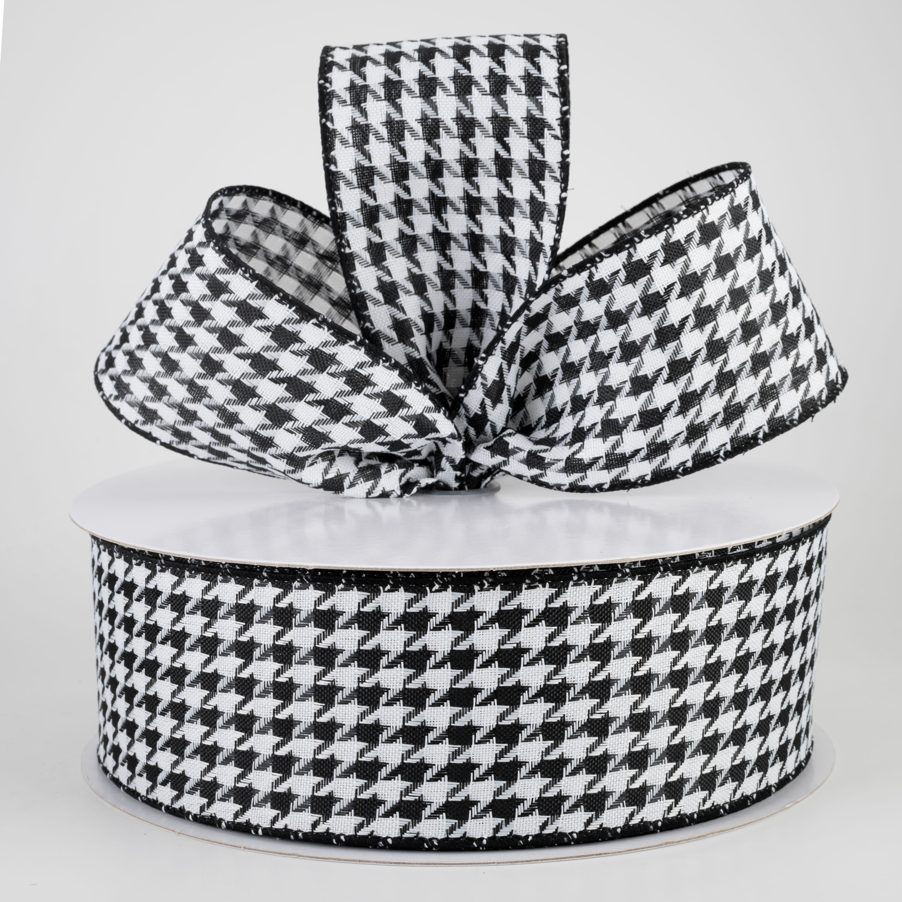 2.5" Black & White Woven Houndstooth Ribbon (50 Yards) Lifestyle Photo