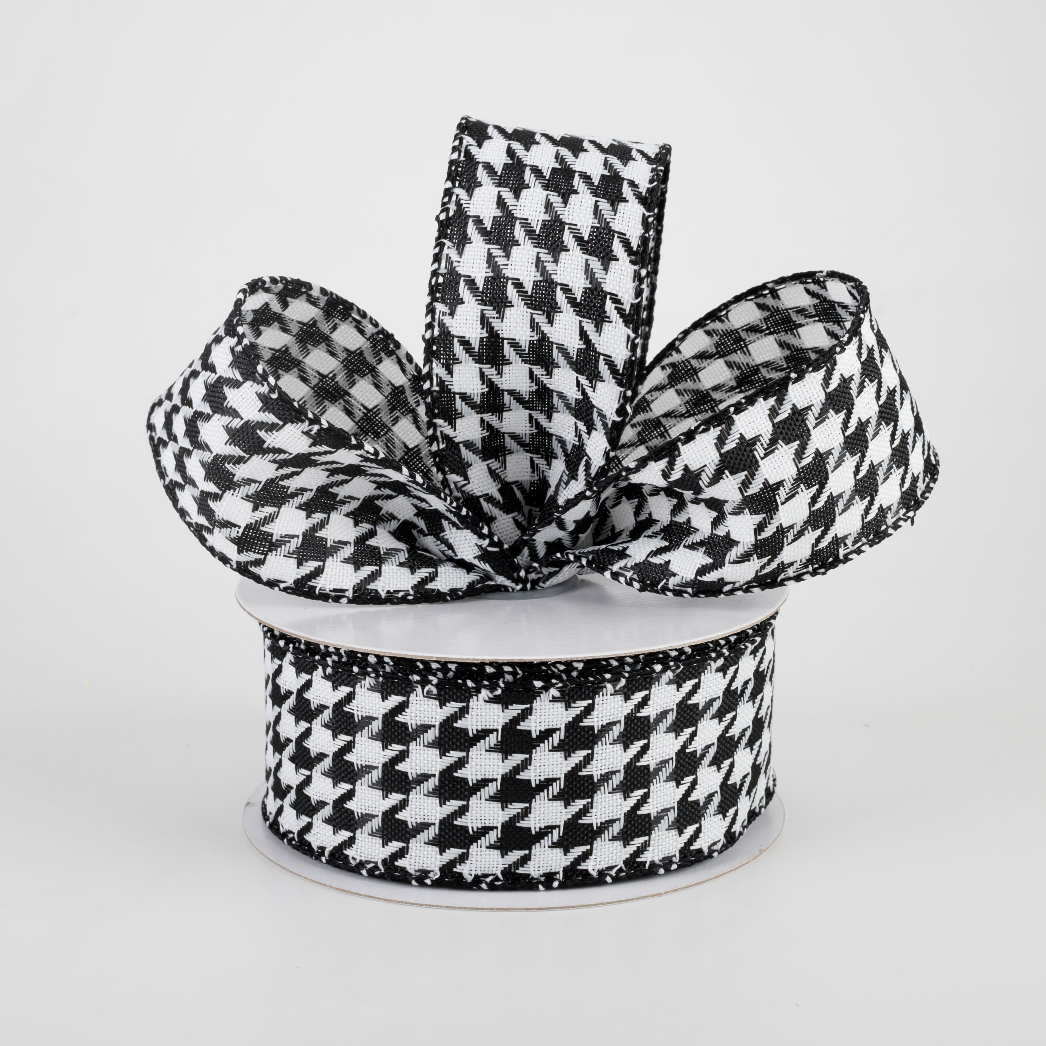 1.5" Black & White Woven Houndstooth Ribbon (10 Yards) Lifestyle Photo