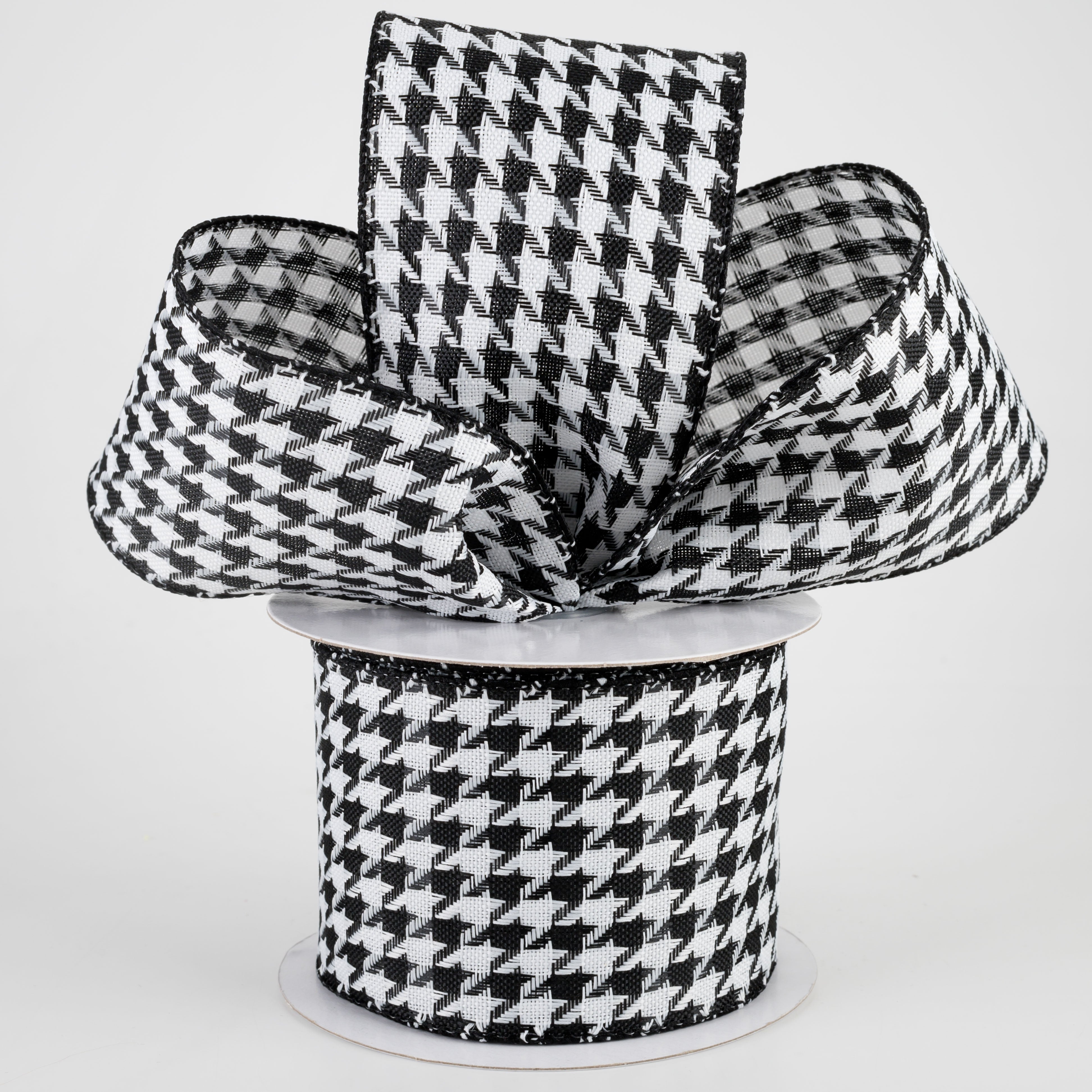 2.5" Black & White Woven Houndstooth Ribbon (10 Yards) Lifestyle Photo