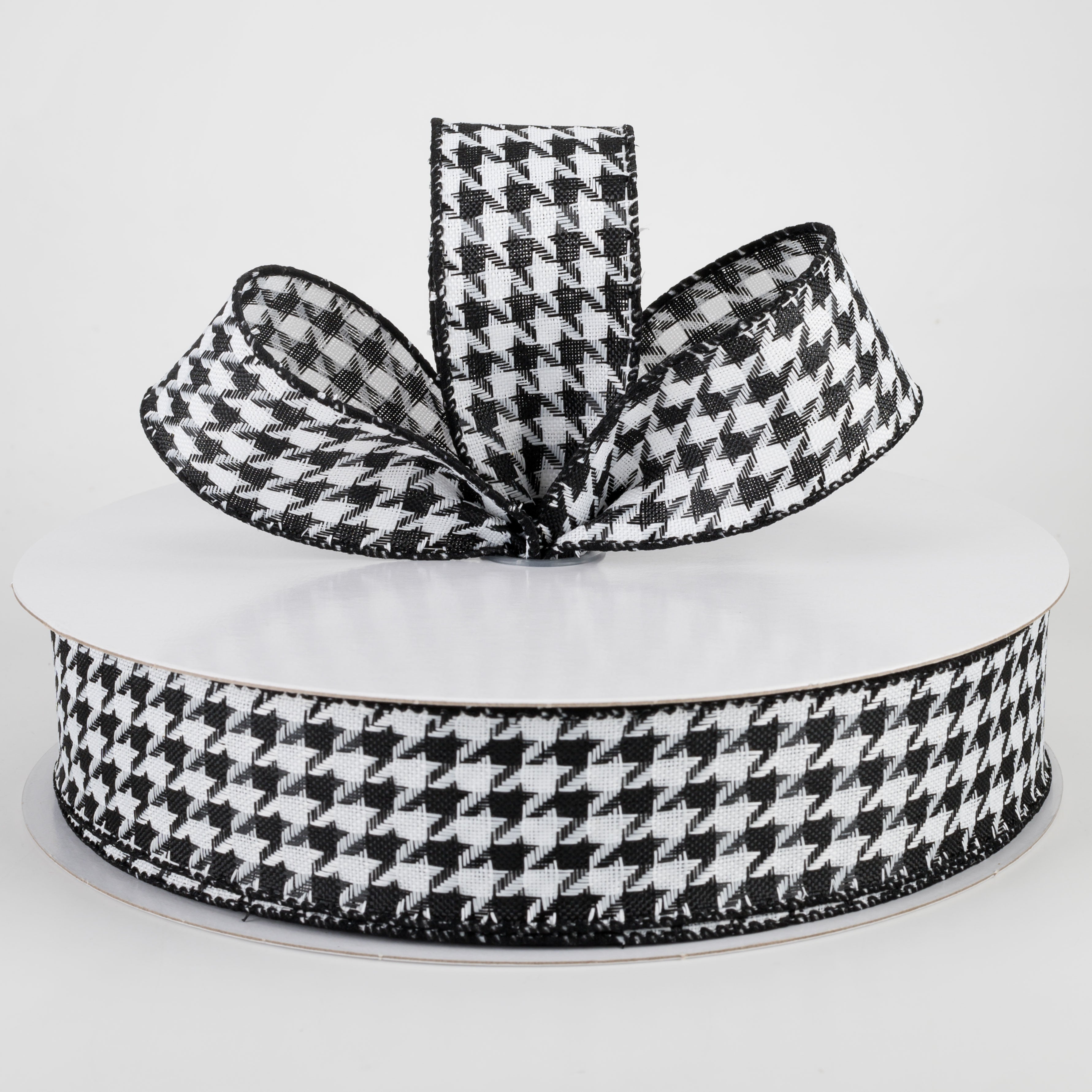 1.5" Black & White Woven Houndstooth Ribbon (50 Yards) Lifestyle Photo