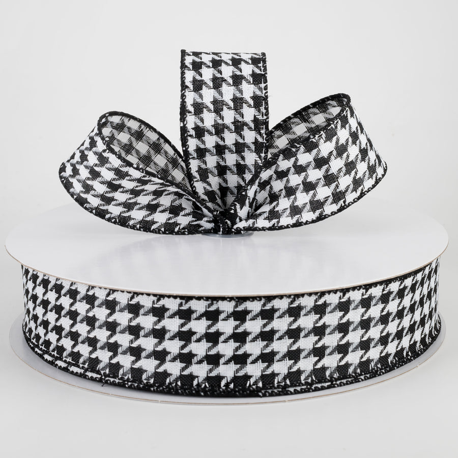 1.5" Black & White Woven Houndstooth Ribbon (50 Yards) Lifestyle Photo
