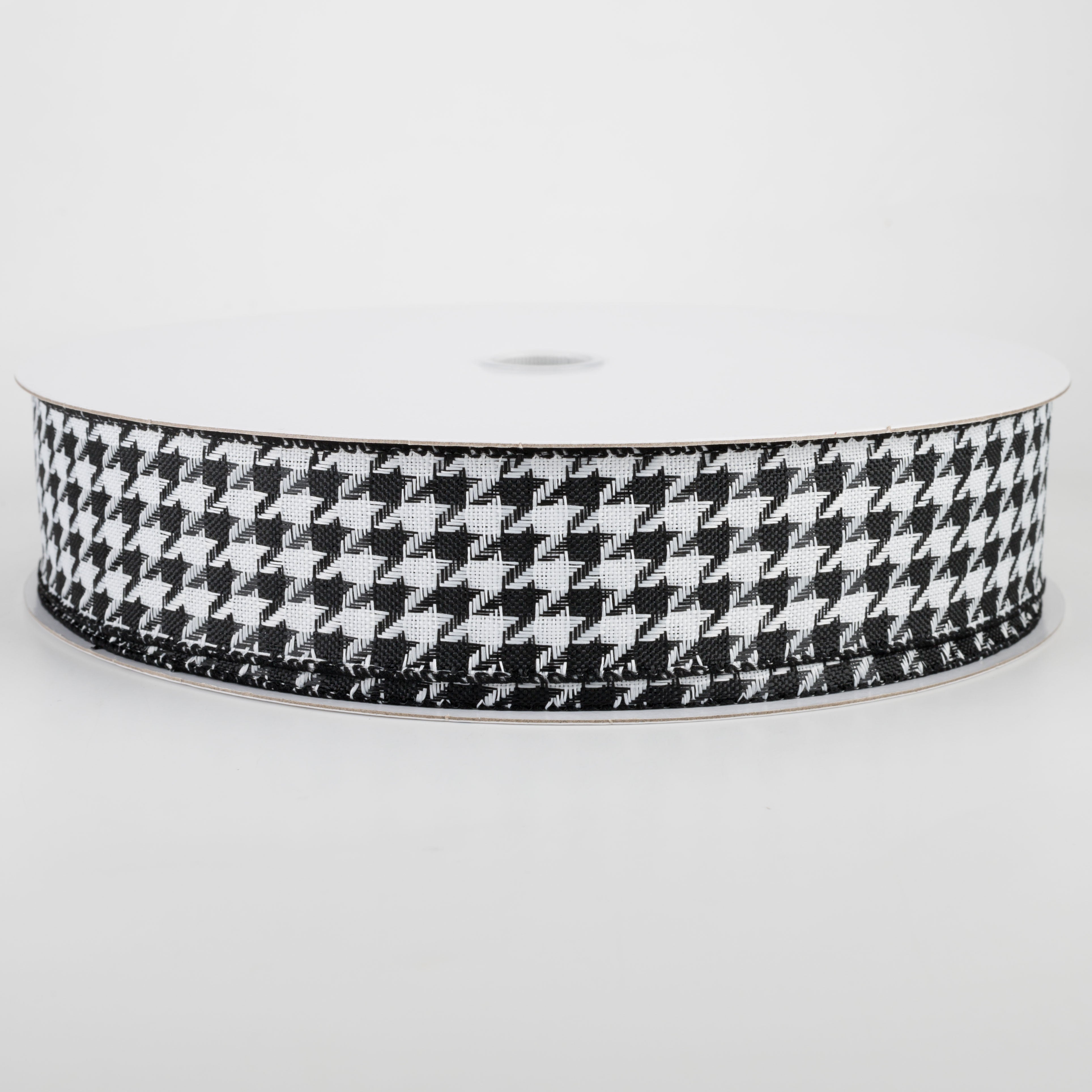 1.5" Black & White Woven Houndstooth Ribbon (50 Yards)