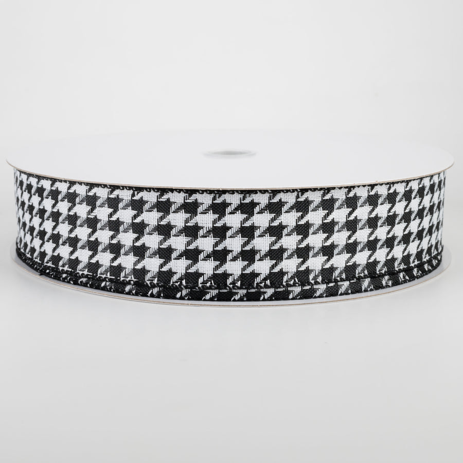 1.5" Black & White Woven Houndstooth Ribbon (50 Yards)
