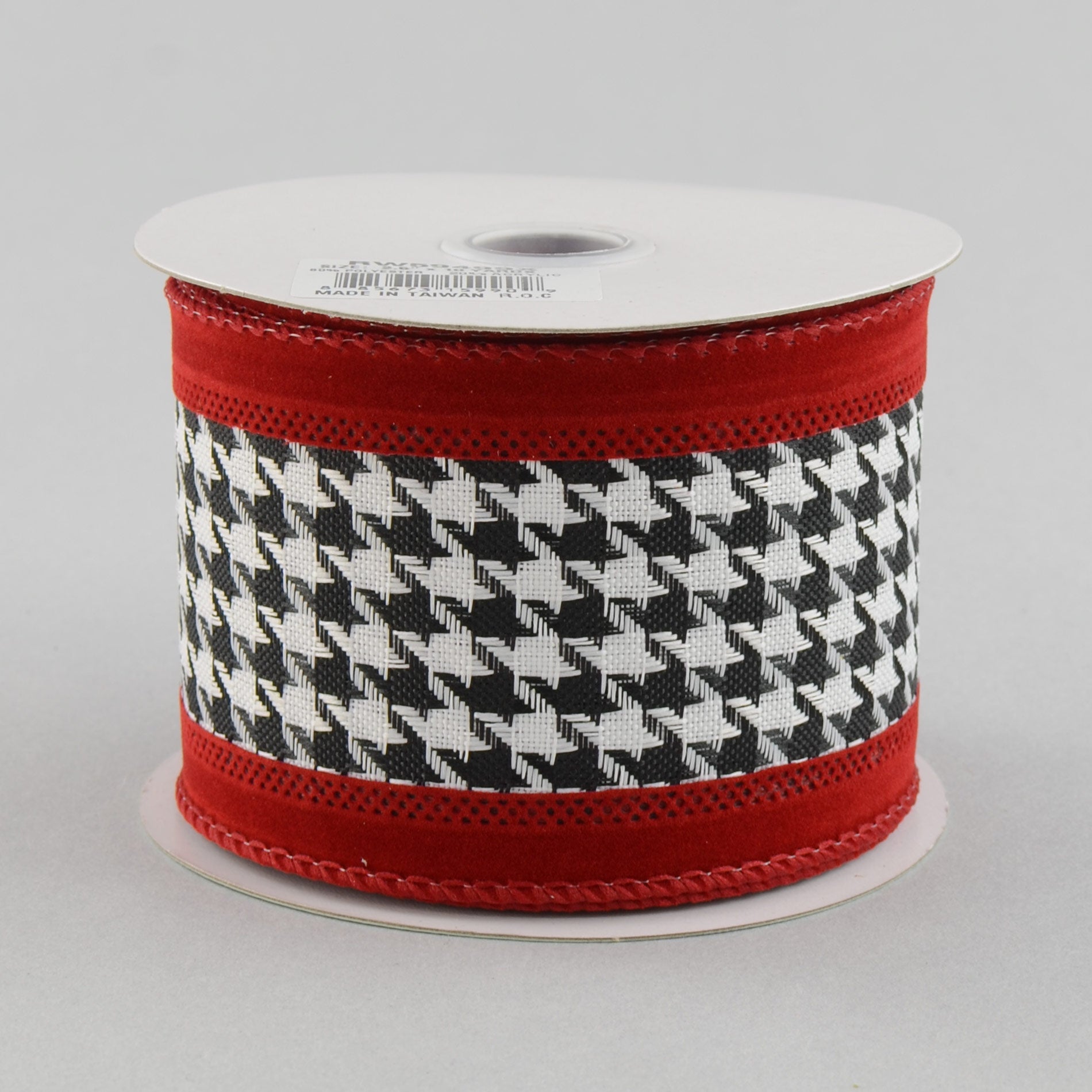 2.5" Black/White Houndstooth & Crimson Ribbon (10 Yards)