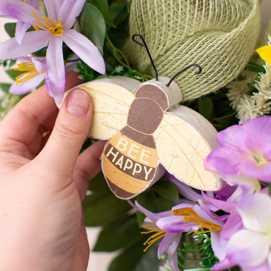 4.5" Block Sign: Bee Happy Chunky Sitter Lifestyle Photo