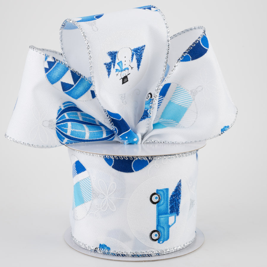 2.5" Blue Truck and Patterned Ornaments Ribbon (10 Yards) Lifestyle Photo