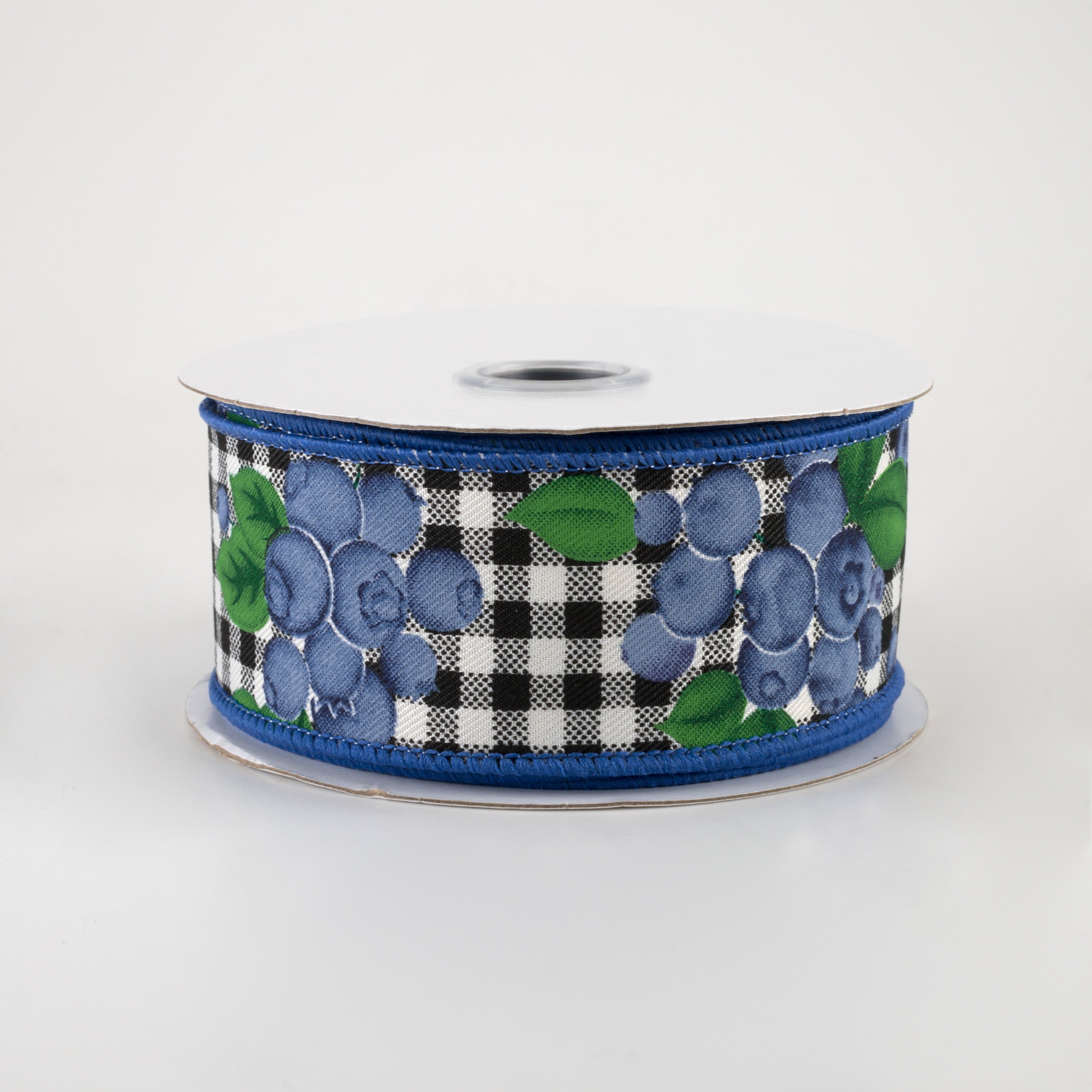 1.5" Blueberries Check Ribbon: Ivory & Black (10 Yards)