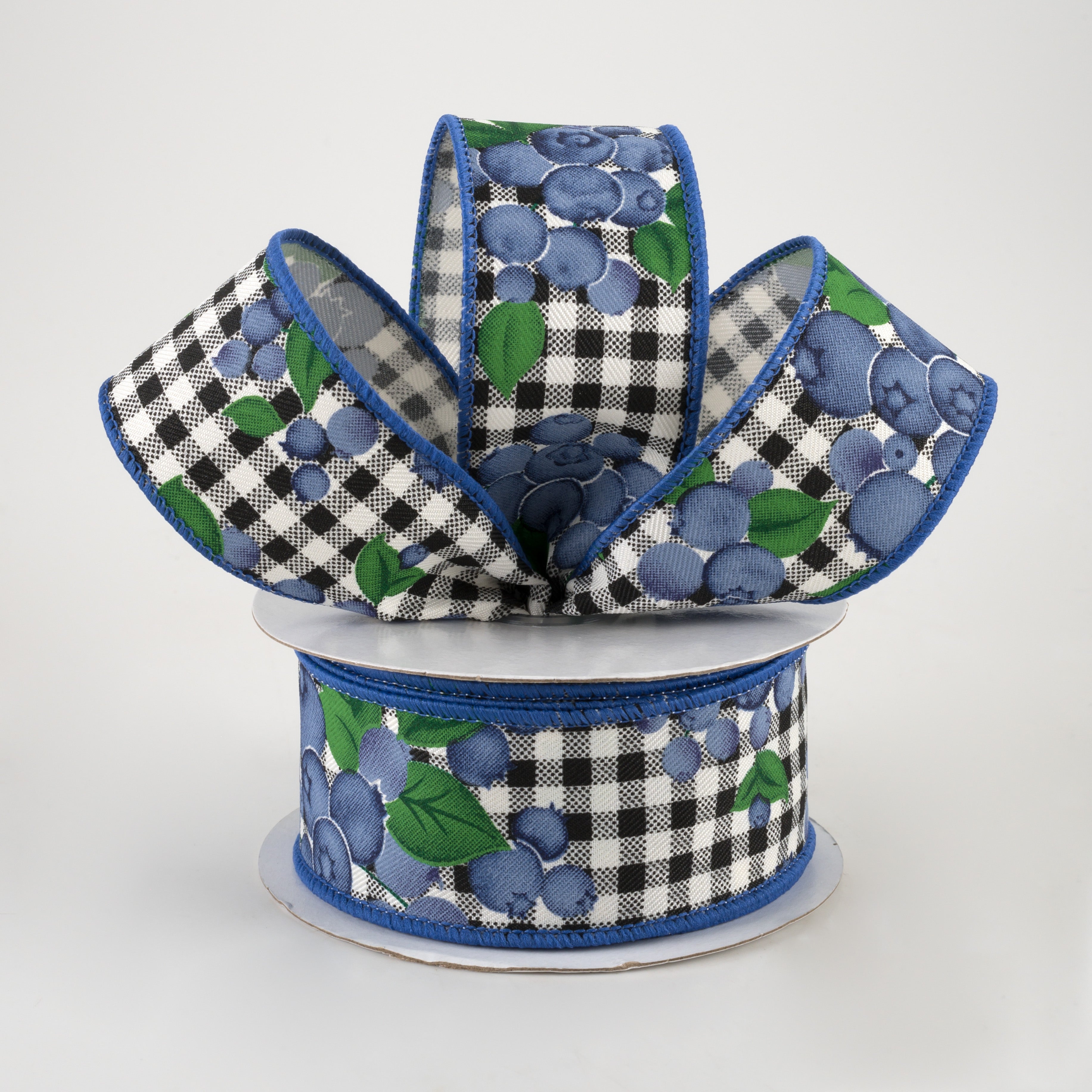 1.5" Blueberries Check Ribbon: Ivory & Black (10 Yards) Lifestyle Photo
