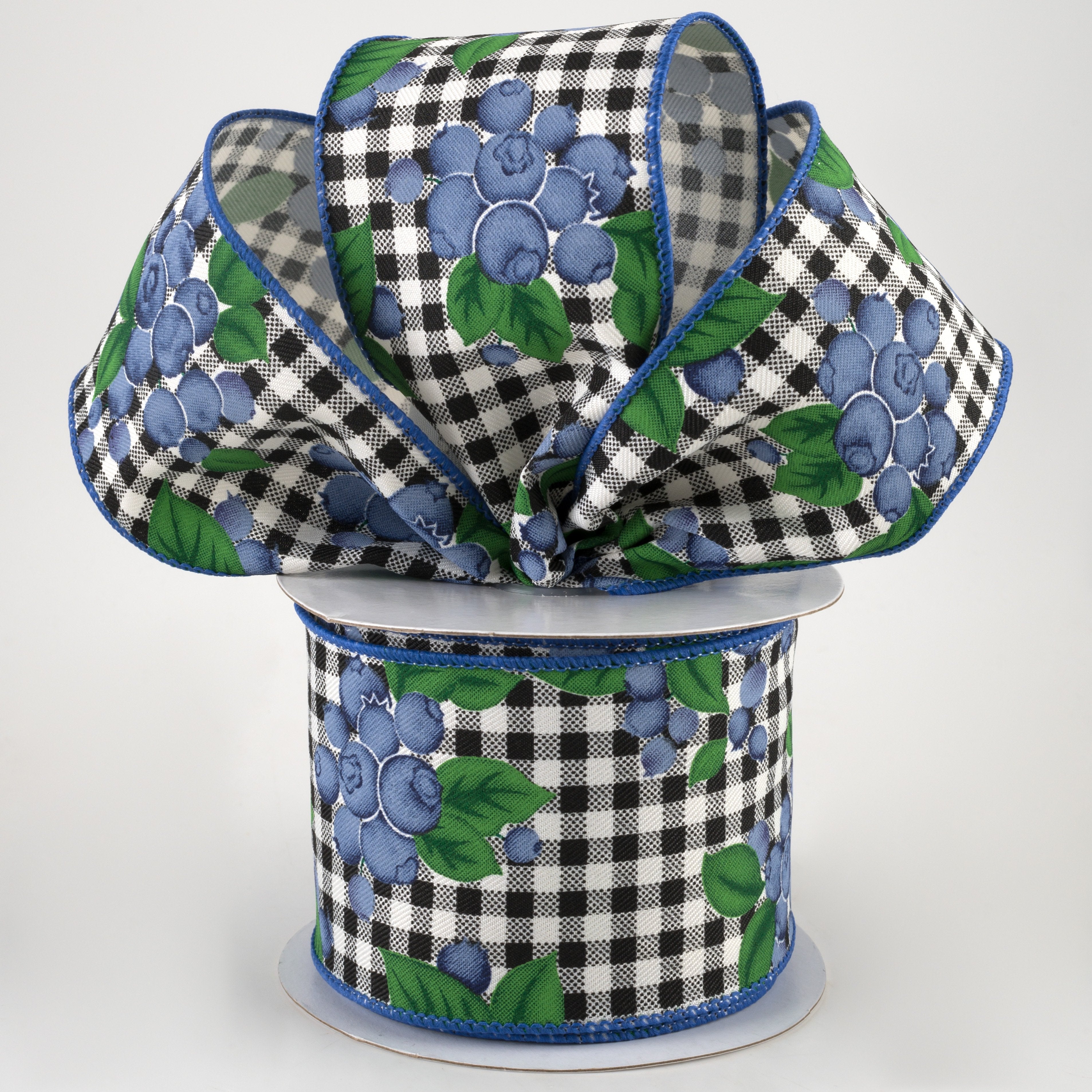 2.5" Blueberries Check Ribbon: Ivory & Black (10 Yards) Lifestyle Photo