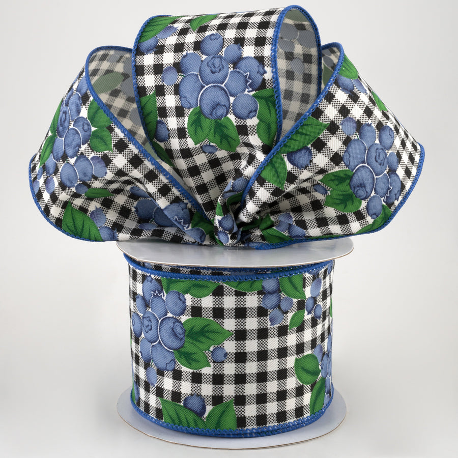 2.5" Blueberries Check Ribbon: Ivory & Black (10 Yards) Lifestyle Photo