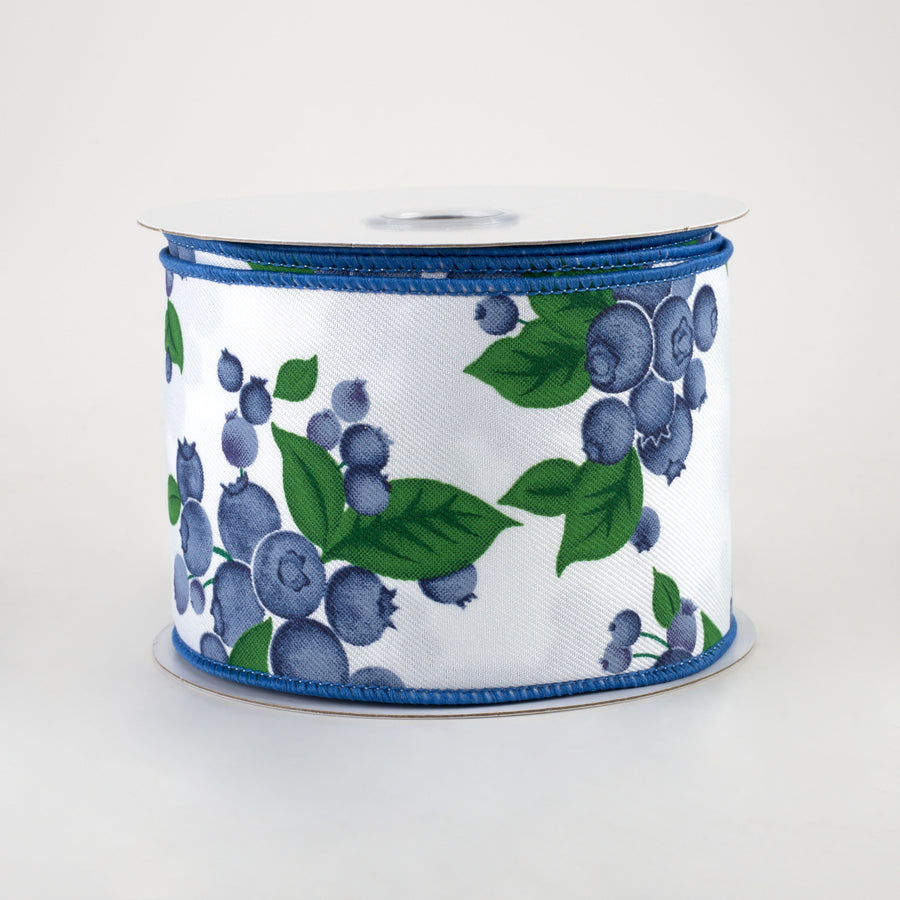 2.5" Blueberries Ribbon: White (10 Yards)