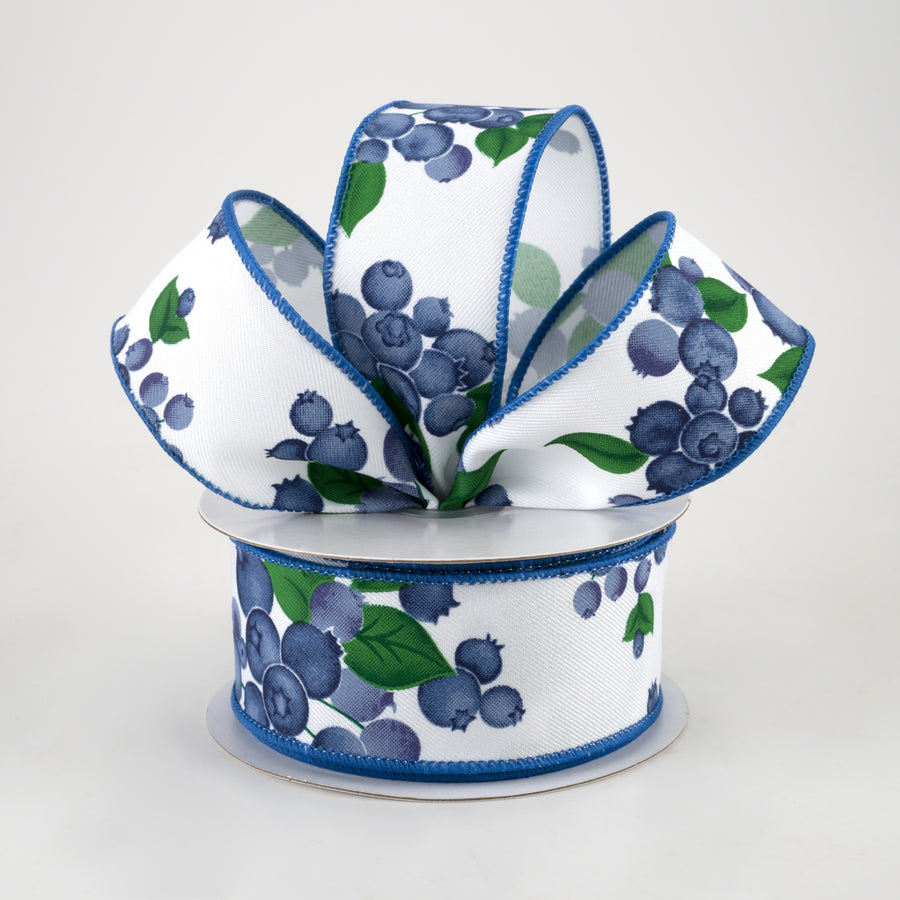 1.5" Blueberries Ribbon: White (10 Yards) Lifestyle Photo