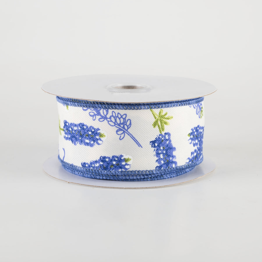 1.5" Bluebonnet Pattern Ribbon: Ivory (10 Yards)
