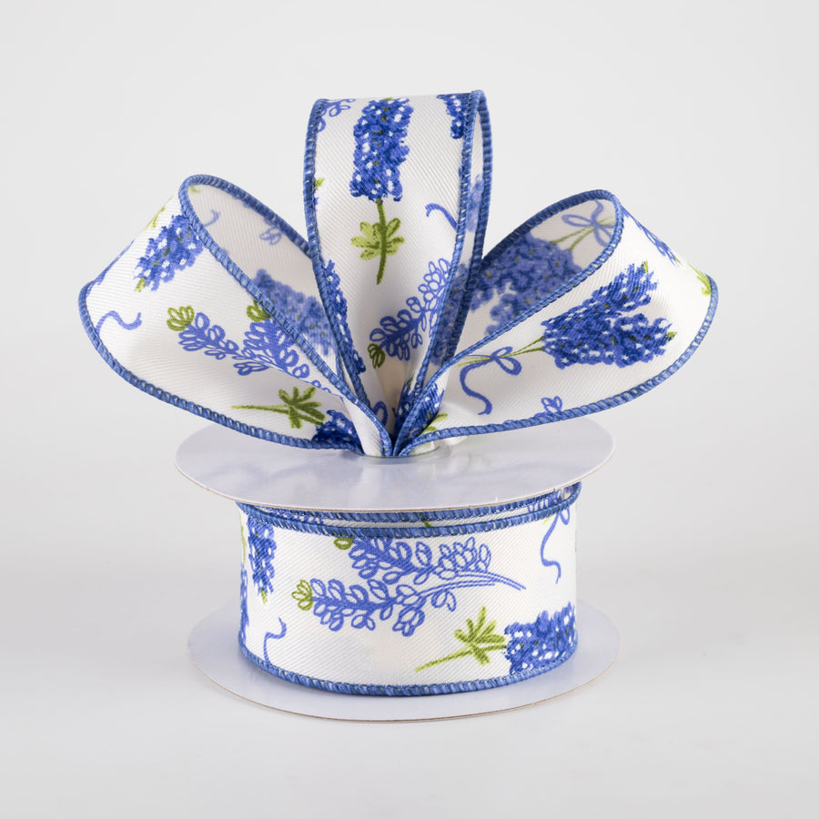1.5" Bluebonnet Pattern Ribbon: Ivory (10 Yards) Lifestyle Photo