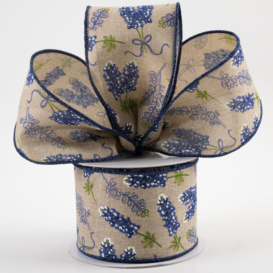 2.5" Bluebonnet Pattern Ribbon: Natural (10 Yards) Lifestyle Photo