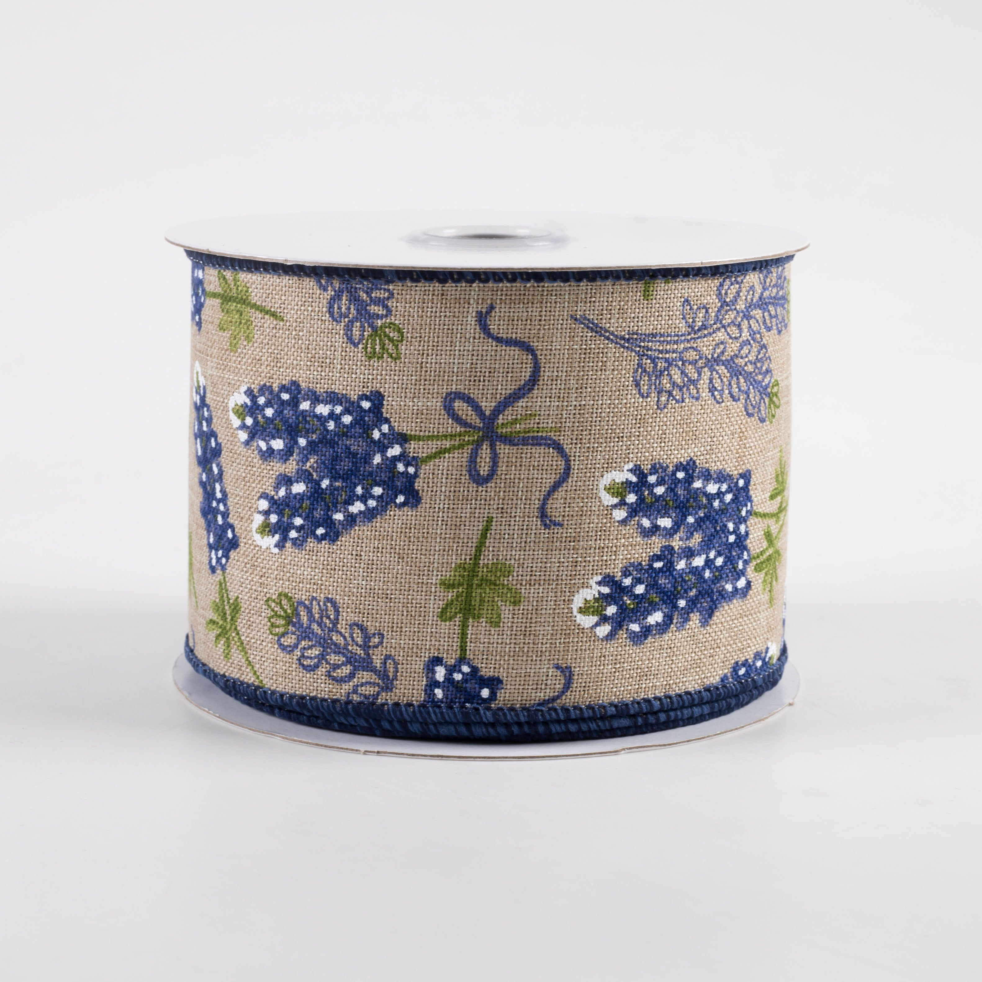 2.5" Bluebonnet Pattern Ribbon: Natural (10 Yards)