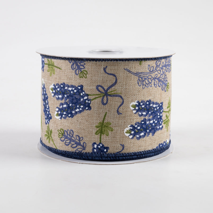 2.5" Bluebonnet Pattern Ribbon: Natural (10 Yards)