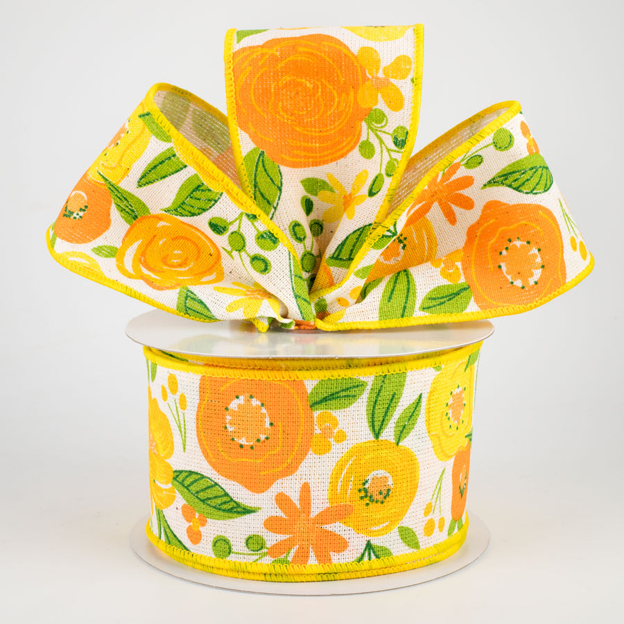 2.5" Bold Blooms Cotton Ribbon: Yellow, Gold, Orange (10 Yards) Lifestyle Photo