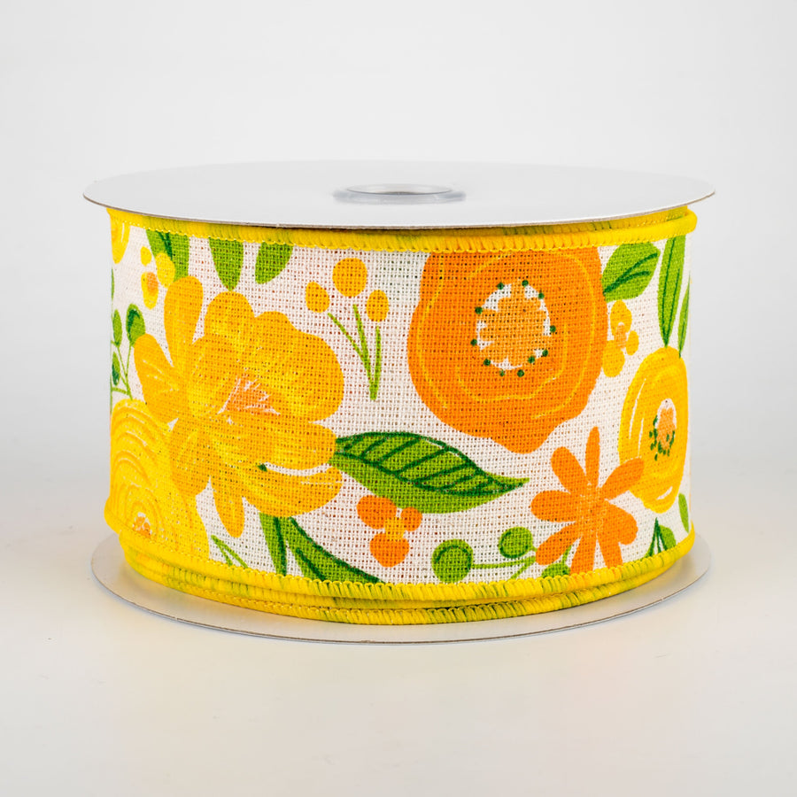 2.5" Bold Blooms Cotton Ribbon: Yellow, Gold, Orange (10 Yards)