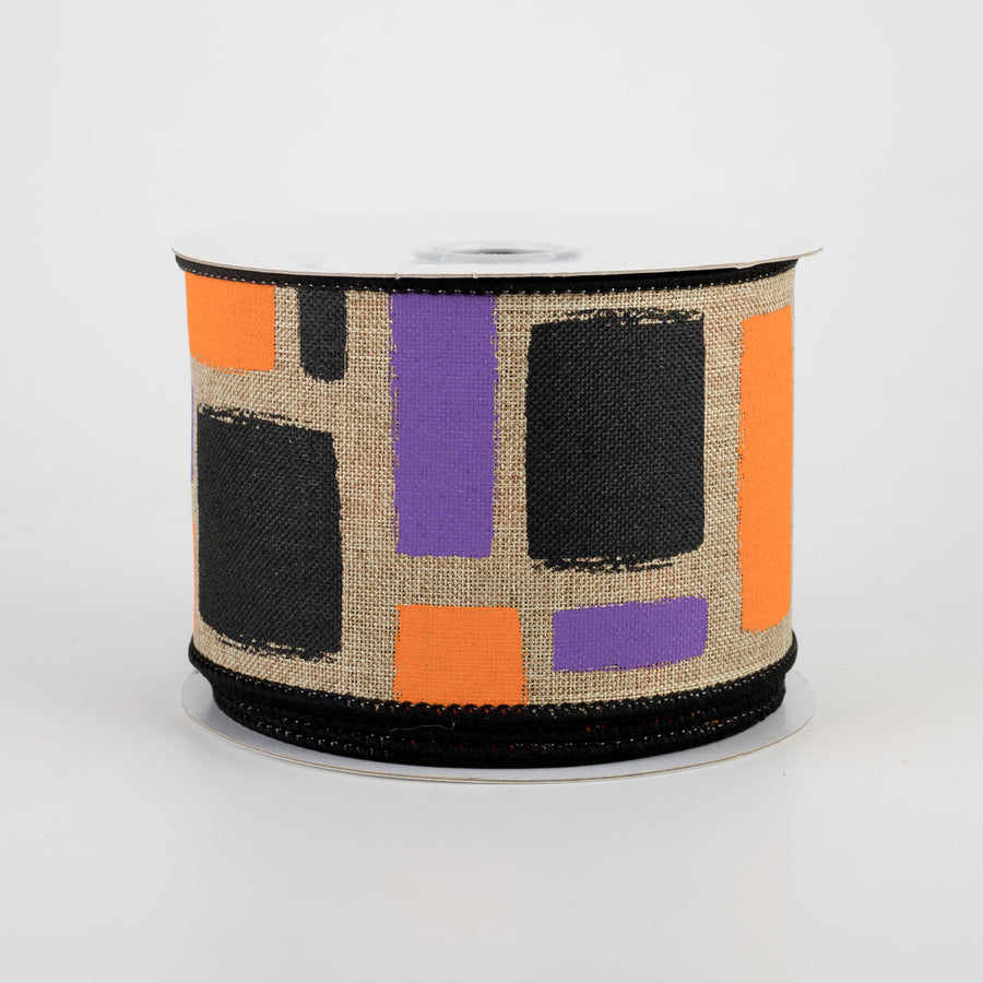 2.5" Bold Brush Strokes Ribbon: Beige, Black, Orange, Purple (10 Yards)