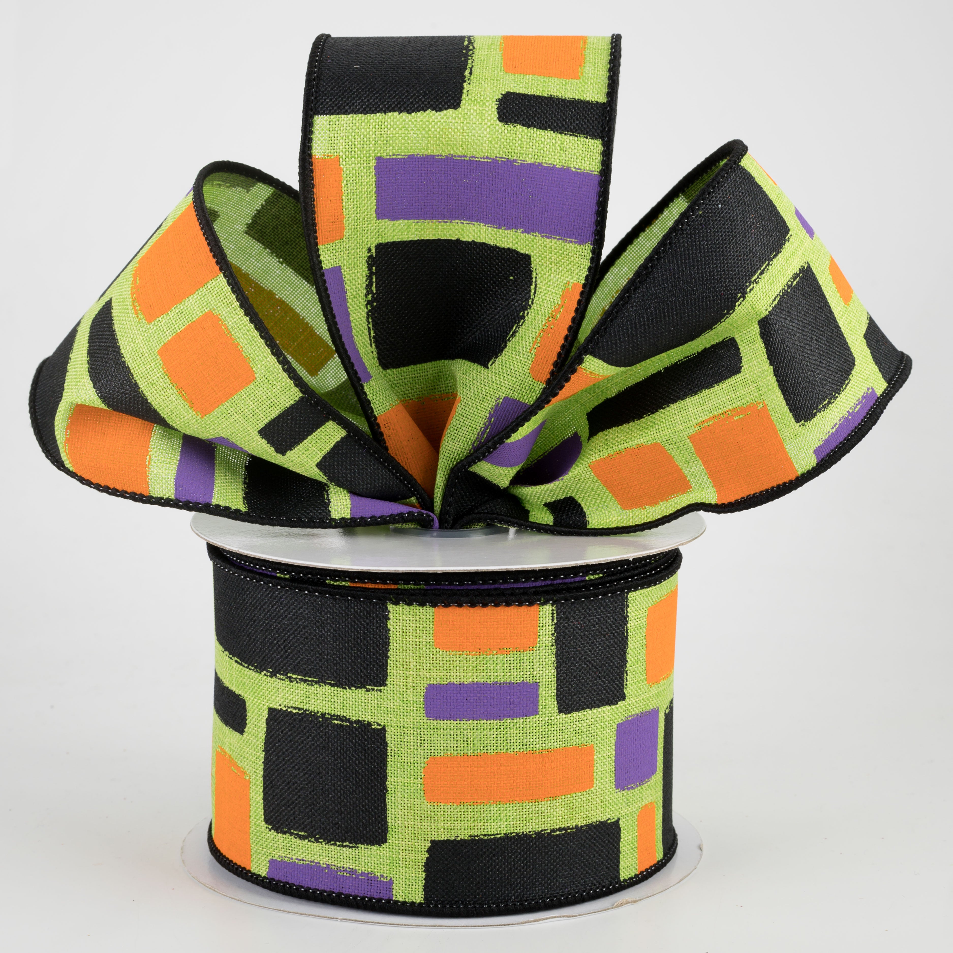 2.5" Bold Brush Strokes Ribbon: Lime, Black, Orange, Purple (10 Yards) Lifestyle Photo