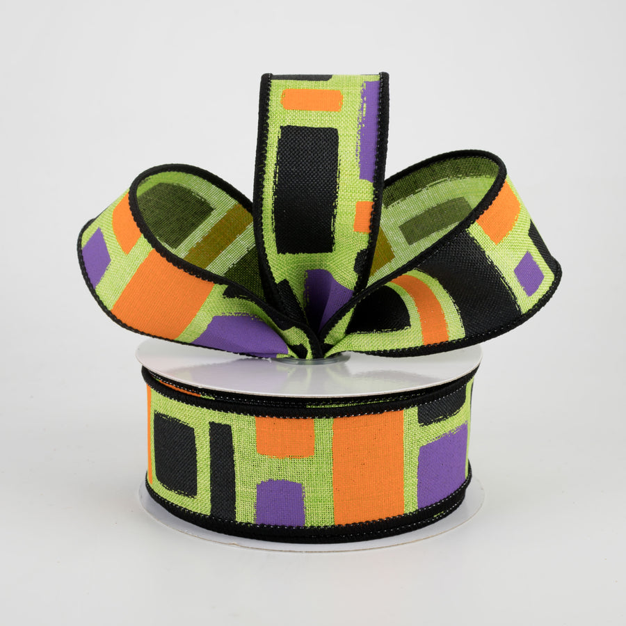 1.5" Bold Brush Strokes Ribbon: Lime, Black, Orange, Purple (10 Yards) Lifestyle Photo
