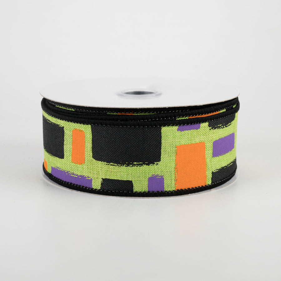 1.5" Bold Brush Strokes Ribbon: Lime, Black, Orange, Purple (10 Yards)