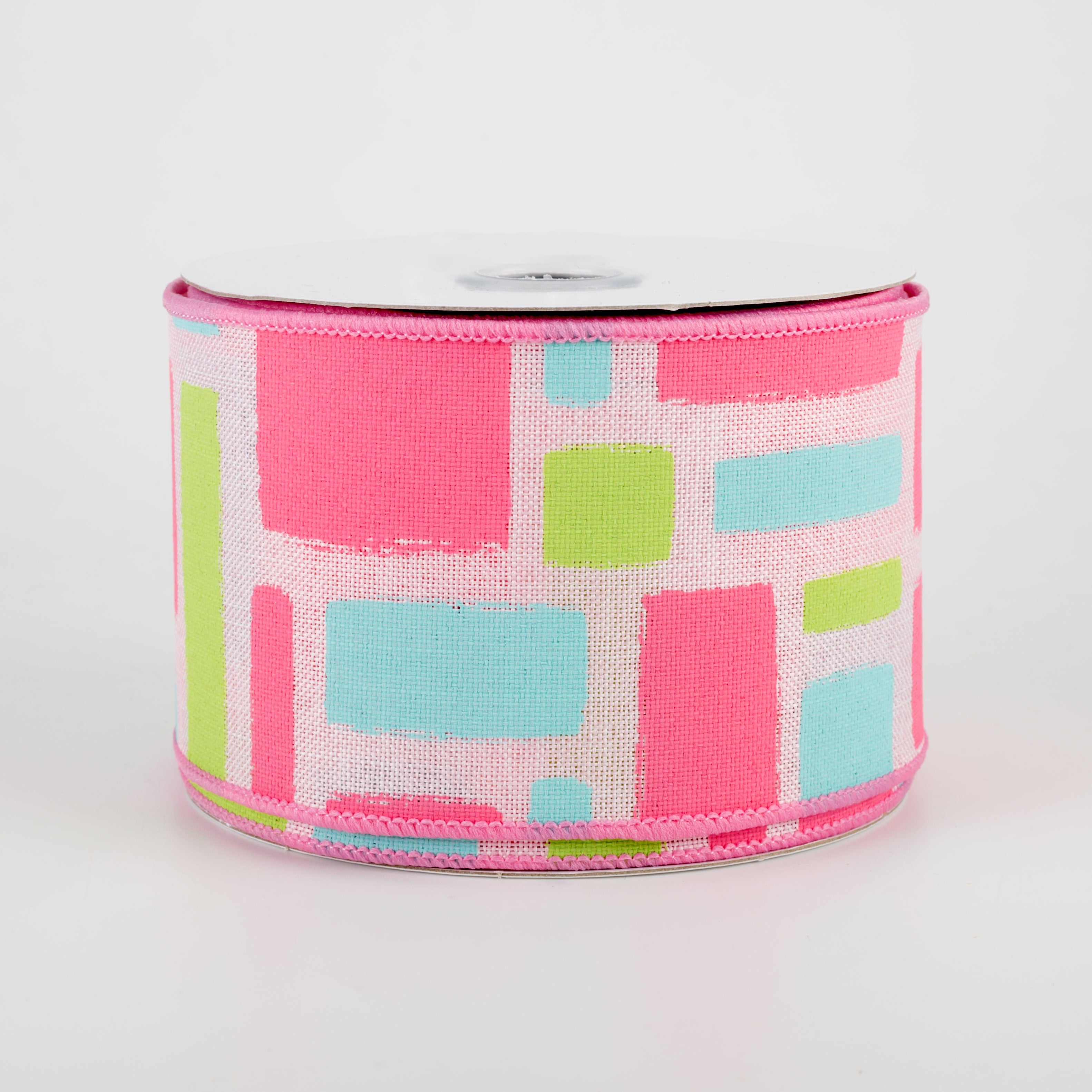 2.5" Bold Brush Strokes Ribbon: Pale Pink, Pink, Teal, Light Green (10 Yards)